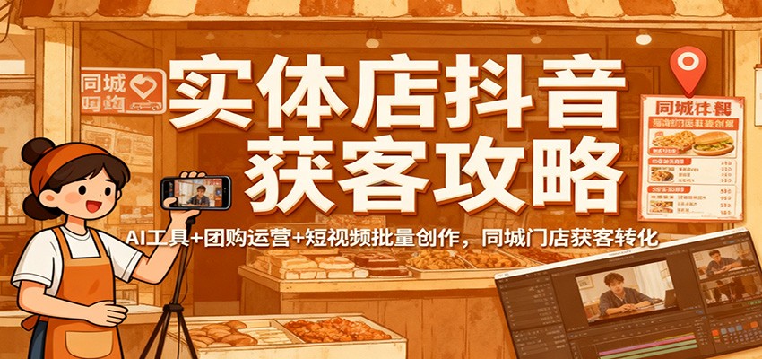 实体店抖音获客攻略:AI工具+团购运营+短视频批量创作,同城门店获客转化创客联盟总站-闲云创业网-老韩轻创网-中创网-福缘网-冒泡网-资源之家-魔方项目库创客联盟总站