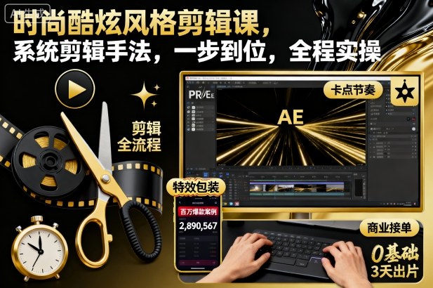 时尚酷炫风格剪辑课,系统剪辑手法,一步到位,全程实操创客联盟总站-闲云创业网-老韩轻创网-中创网-福缘网-冒泡网-资源之家-魔方项目库创客联盟总站