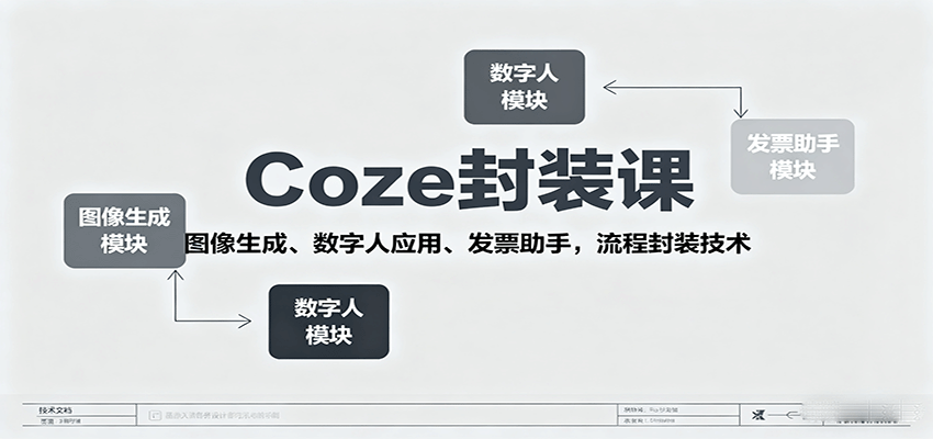 Coze封装课,图像生成、数字人应用、发票助手,流程封装技术创客联盟总站-闲云创业网-老韩轻创网-中创网-福缘网-冒泡网-资源之家-魔方项目库创客联盟总站