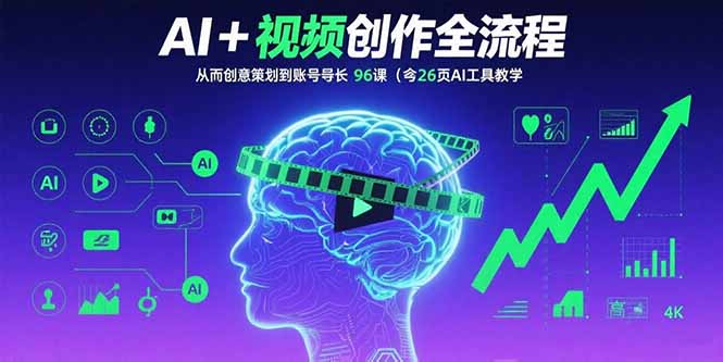 AI+短视频创作全流程：从创意策划到账号增长，96节课(含26项AI工具教学创客联盟总站-闲云创业网-老韩轻创网-中创网-福缘网-冒泡网-资源之家-魔方项目库创客联盟总站