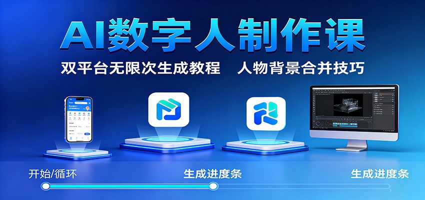 AI数字人制作课:双平台无限次生成教程,人物背景合并技巧创客联盟总站-闲云创业网-老韩轻创网-中创网-福缘网-冒泡网-资源之家-魔方项目库创客联盟总站