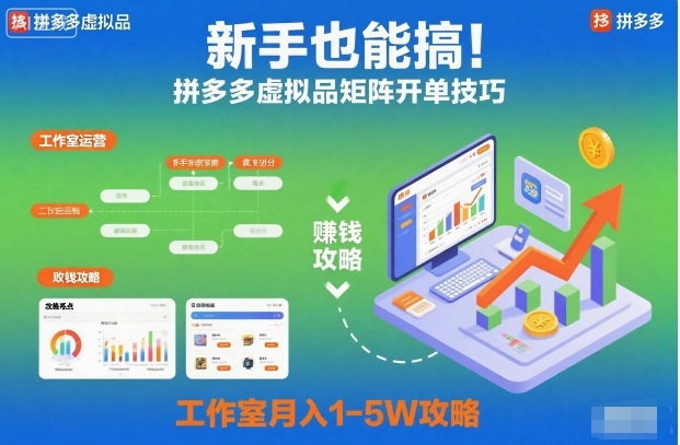 新手也能搞!拼多多虚拟品矩阵开单技巧,工作室月入1-5W攻略【揭秘】创客联盟总站-闲云创业网-老韩轻创网-中创网-福缘网-冒泡网-资源之家-魔方项目库创客联盟总站