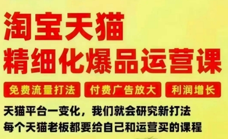 淘宝天猫精细化爆品运营课,免费流量打法-付费广告放大-利润增长-三大核心痛点,一次全部解决创客联盟总站-闲云创业网-老韩轻创网-中创网-福缘网-冒泡网-资源之家-魔方项目库创客联盟总站